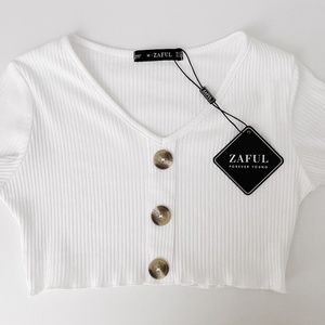 Mock Button Crop Top